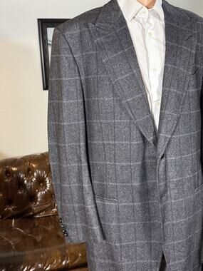 Tom Ford Herringbone Tweed Blazer 58L 48L Peak Lapels Wool Camel Silk